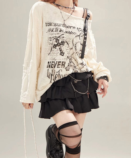 レザーベルト付きワンショルダーロンT / 15038