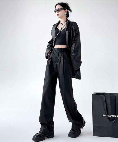 ルーズストレートフェイクレザーパンツ / 15174