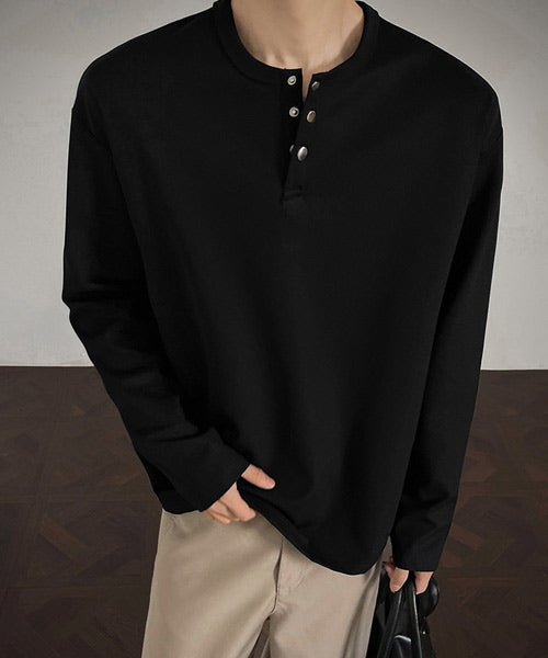 スナップボタンヘンリーネックロンT / 15739