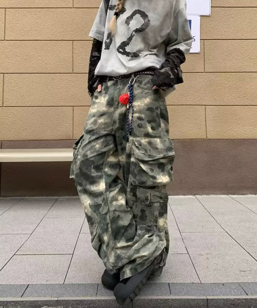 Open yy カモフラージュ柄 ワイドカーゴパンツ カモフラージュカーゴ