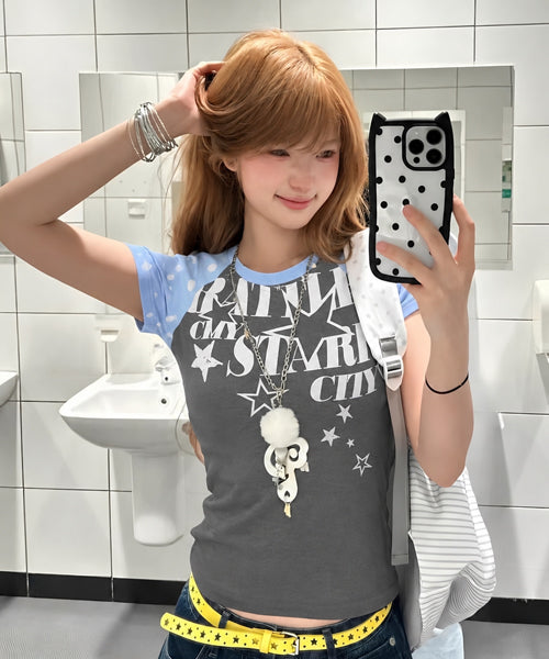 スターロゴプリントラグランスリーブTシャツ / 16173
