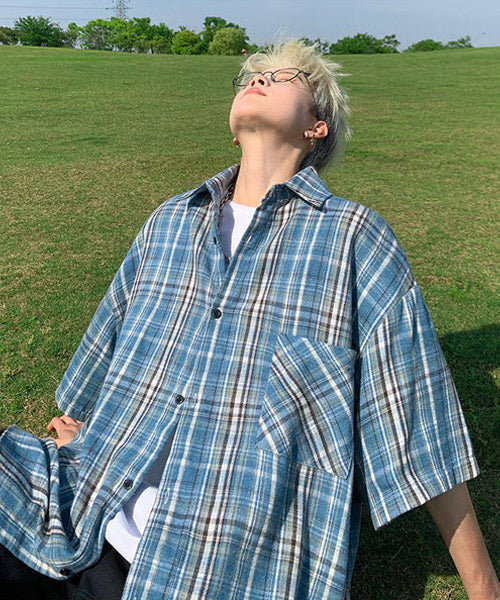 半袖チェック柄シャツ/ 15837