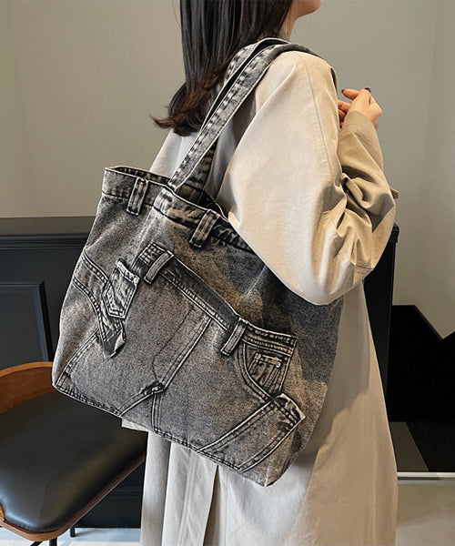 大きめダメージデニムリメイクバッグ（LL）No.717☆トートバッグ 雪華