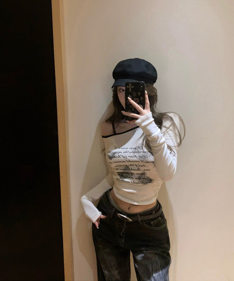 バタフライロゴワンショルダーロンT / 15077