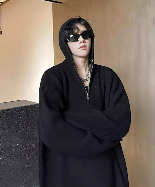 ハーフジップフード付きニット / 15233