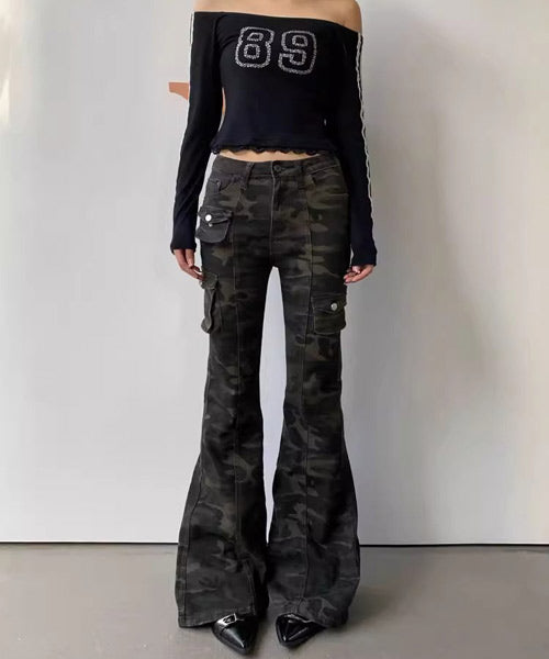カモフラージュ柄フレアカーゴパンツ / 15527