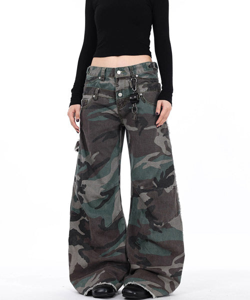 ダブルウエストカモフラージュ柄パンツ / 15496