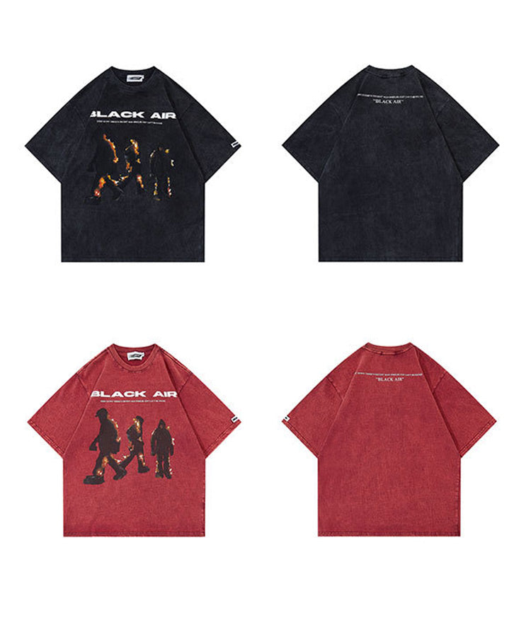 ウォッシュ加工ファイヤープリントTシャツ/13440