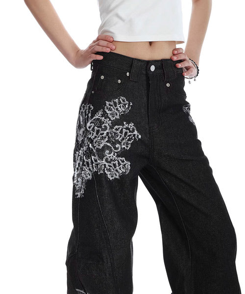 レース柄フレアデニムパンツ / 15669