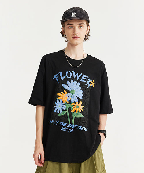 ビアズリー プリントシャツTシャツ　更紗　フラワー ビアズリー プリントシャツTシャツ 更紗 フラワー フラワー発泡