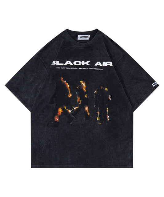 ウォッシュ加工ファイヤープリントTシャツ/13440