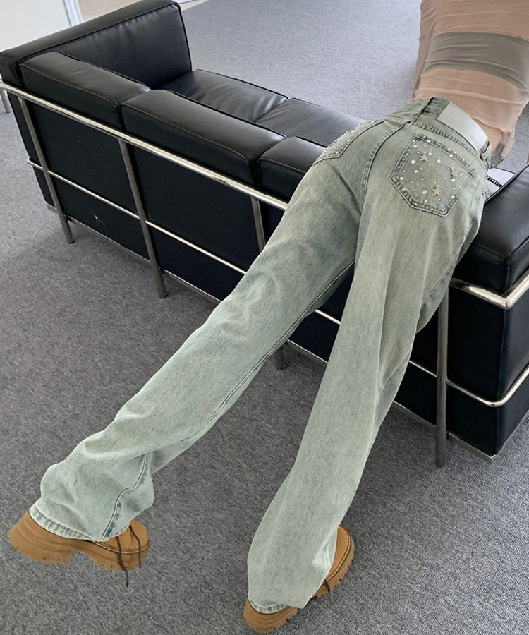 スタービジュー付きワイドデニムパンツ / 15005