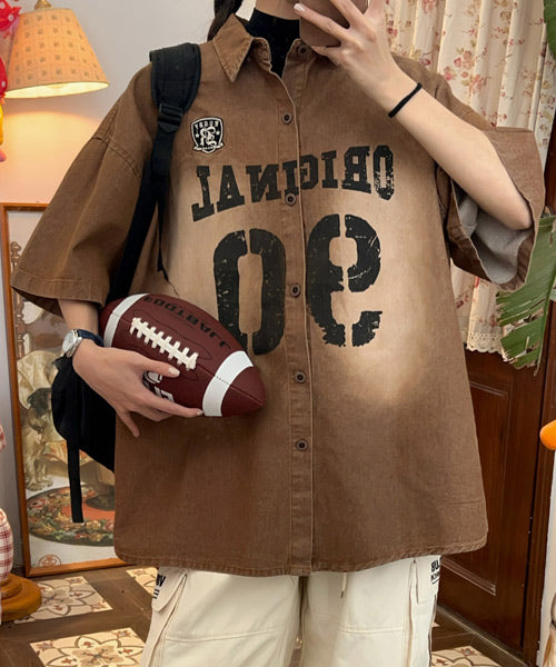 ナンバープリント半袖デニムシャツ / 15853