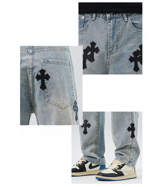 クロスパッチデニムパンツ/13714