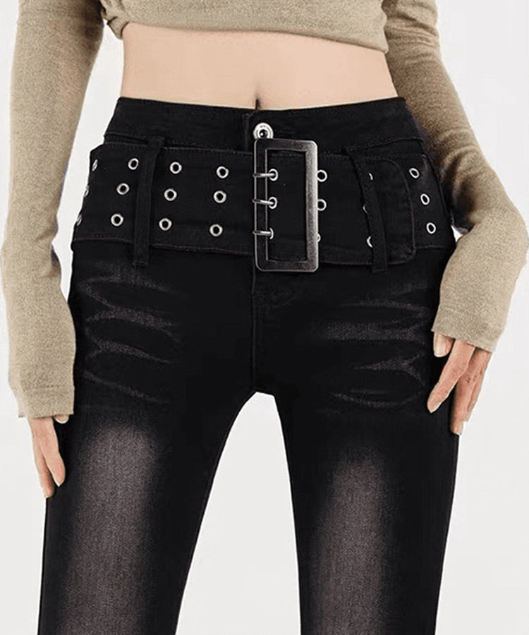 ワイドベルトフレアデニムパンツ / 14823