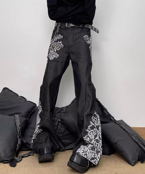 レース柄フレアデニムパンツ / 15669