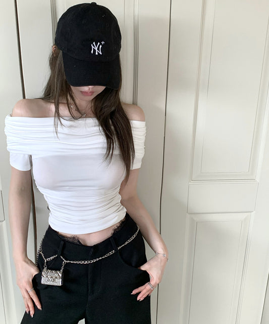 サイドシャーリングオフショルダーTシャツ / 14787