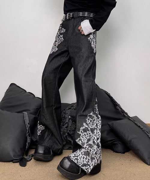 レース柄フレアデニムパンツ / 15669
