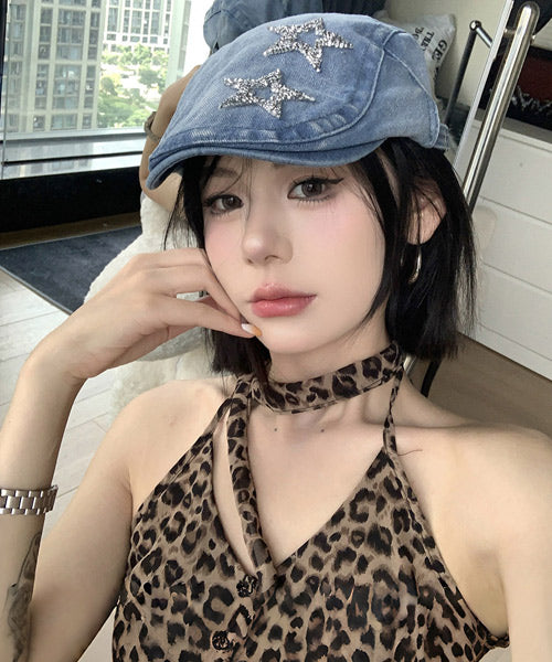 ラインストーンスターデニムハンチング帽 / 14937