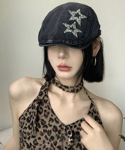 ラインストーンスターデニムハンチング帽 / 14937