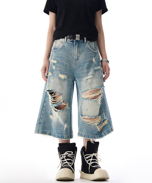 ダメージ加工デニムハーフパンツ / 15850