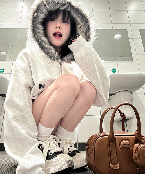 ファー付きフードジップスウェットパーカー / 15452