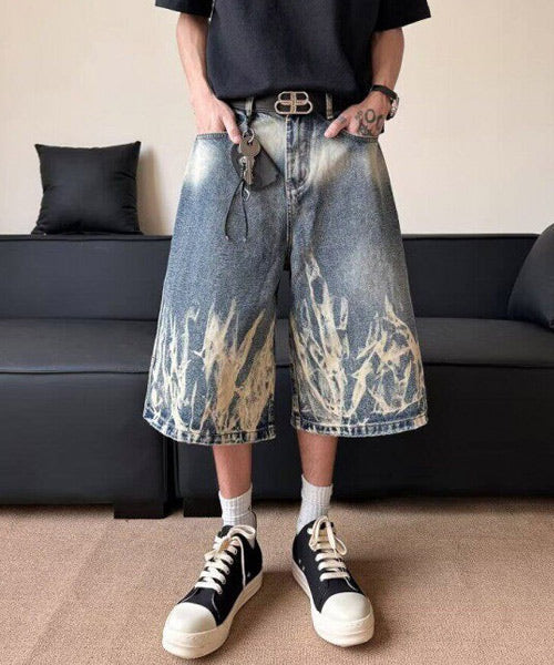 ユーズド加工ワイドデニムショートパンツ / 15843