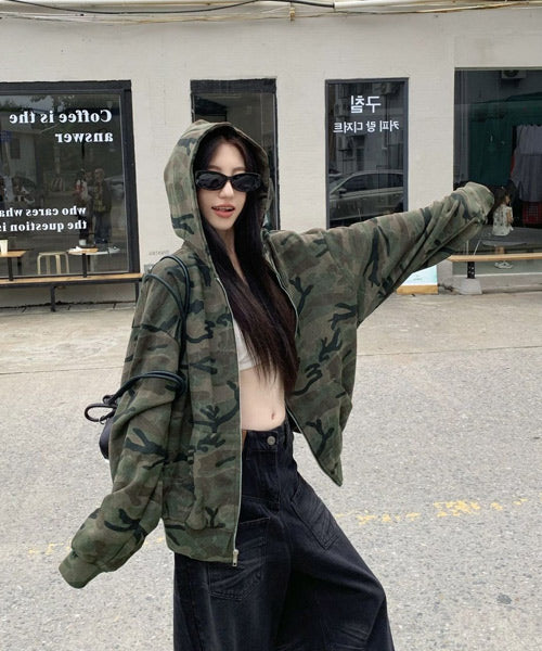 オーバーサイズカモフラージュ柄パーカー / 15126