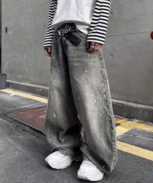 ワイドシルエットペイント風デニムパンツ / 15340