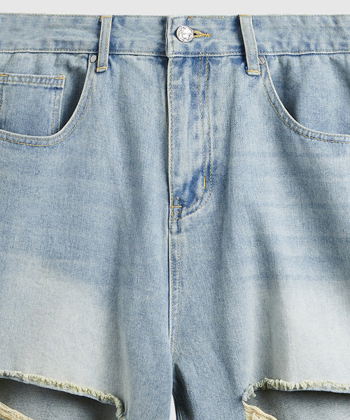 ダメージ加工ワイドデニムハーフパンツ/13559