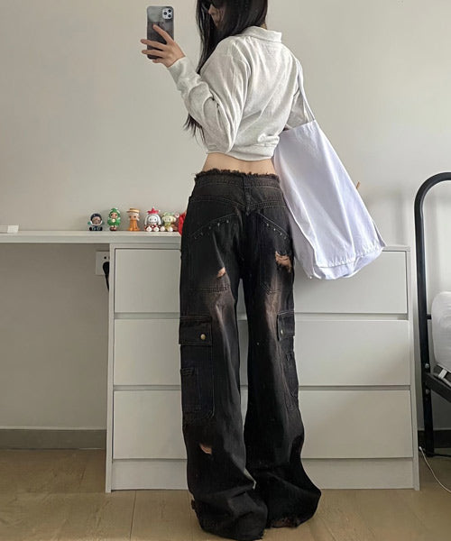 スタッズワイドカーゴデニムパンツ / 14786