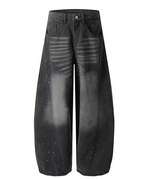 ペイント風ブラックカーブデニムパンツ / 15446