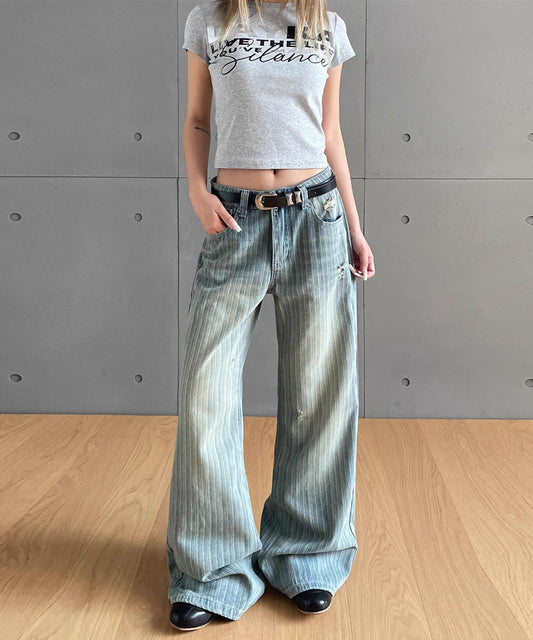 ストライプルーズフレアデニムパンツ / 15079