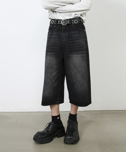 Dカン付きワイドデニムハーフパンツ/13554