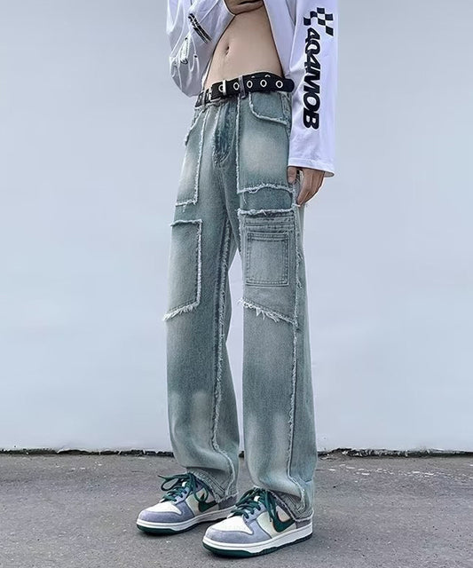 ダメージ加工フリンジルーズデニムパンツ / 15030