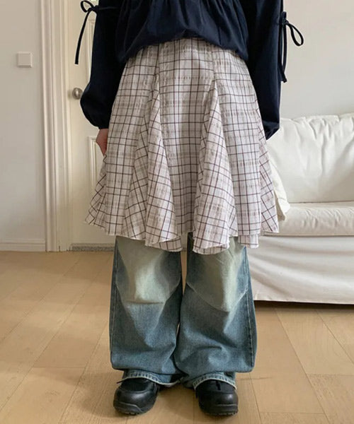 ミディアム丈チェック柄スカート / 15074