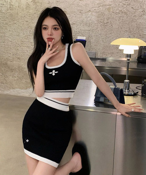 ノースリーブニット&ミニスカート セットアップ / 14756