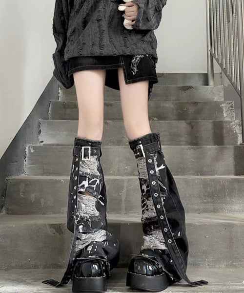 ベルト付きダメージ加工レッグウォーマー / 15089