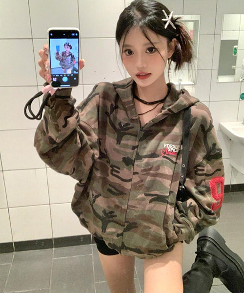 カモフラージュ柄スウェットジップパーカー / 15323