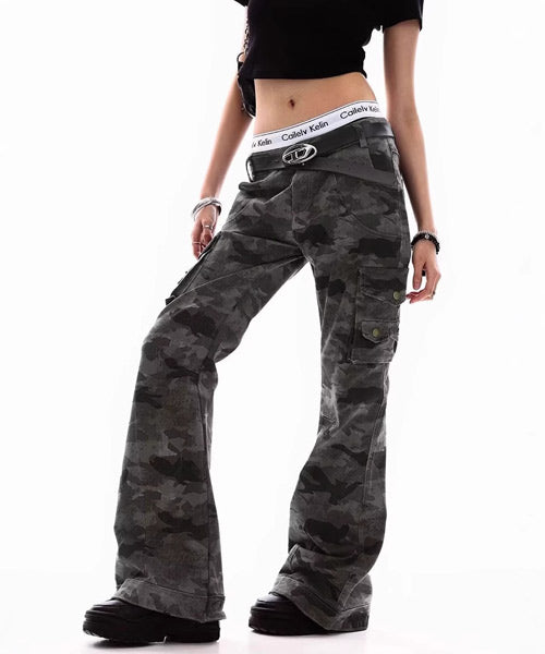 カモフラージュ柄フレアカーゴパンツ / 15138