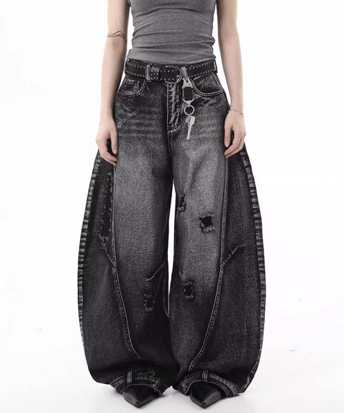 スーパーワイドダメージ加工カーブデニムパンツ / 15139