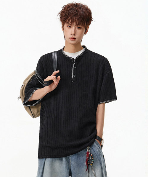 ハンドステッチヘンリーネックTシャツ / 15857