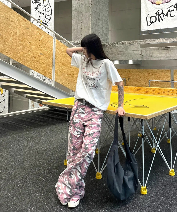 ピンクカモフラージュ柄カーゴパンツ / 15034