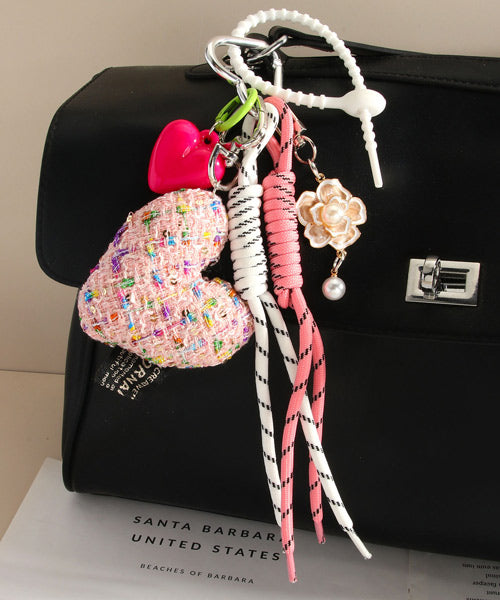 カラビナ付きツイードハートチャーム / 15146