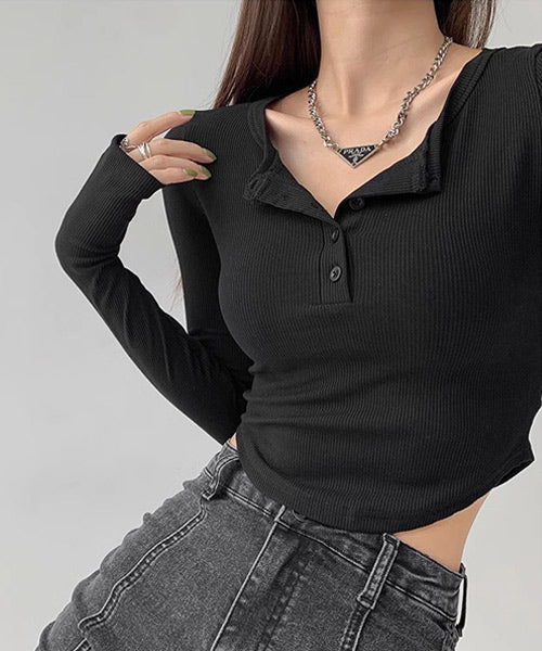 ショート丈ヘンリーネックロンT / 15150