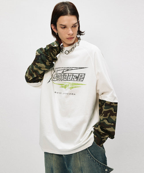 カモフラージュ柄レイヤード風ロンT / 14331