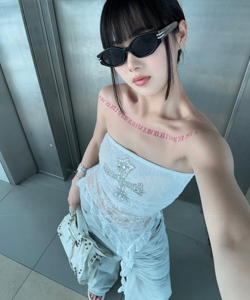 クロススタッズイレヘムレースベアトップ / 14872