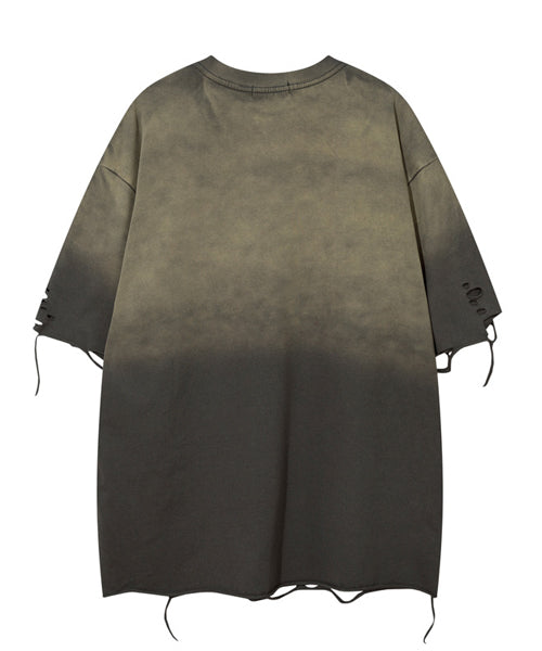 刺繍ロゴスタッズダメージ加工Tシャツ / 15691