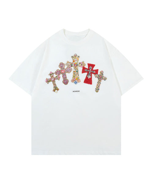 オーバーサイズクロスプリントTシャツ / 15830