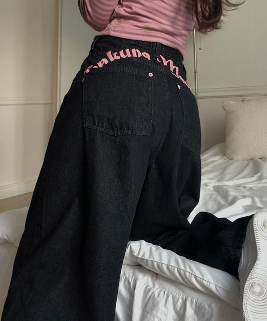 バック刺繍ロゴワイドデニムパンツ / 15033